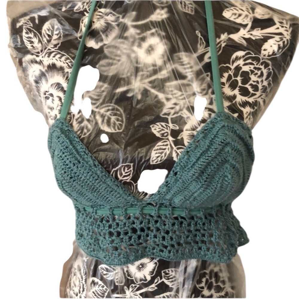 Xhilaration Green crochet size XS adjustable halter / swim top